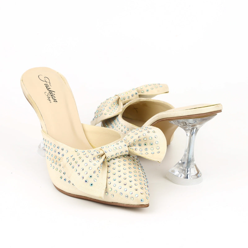 Bow & Faux Pearl Heels - The Elegant Store
