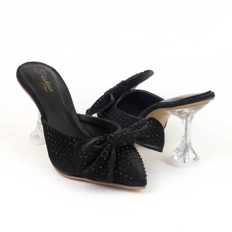 Bow & Faux Pearl Heels - The Elegant Store
